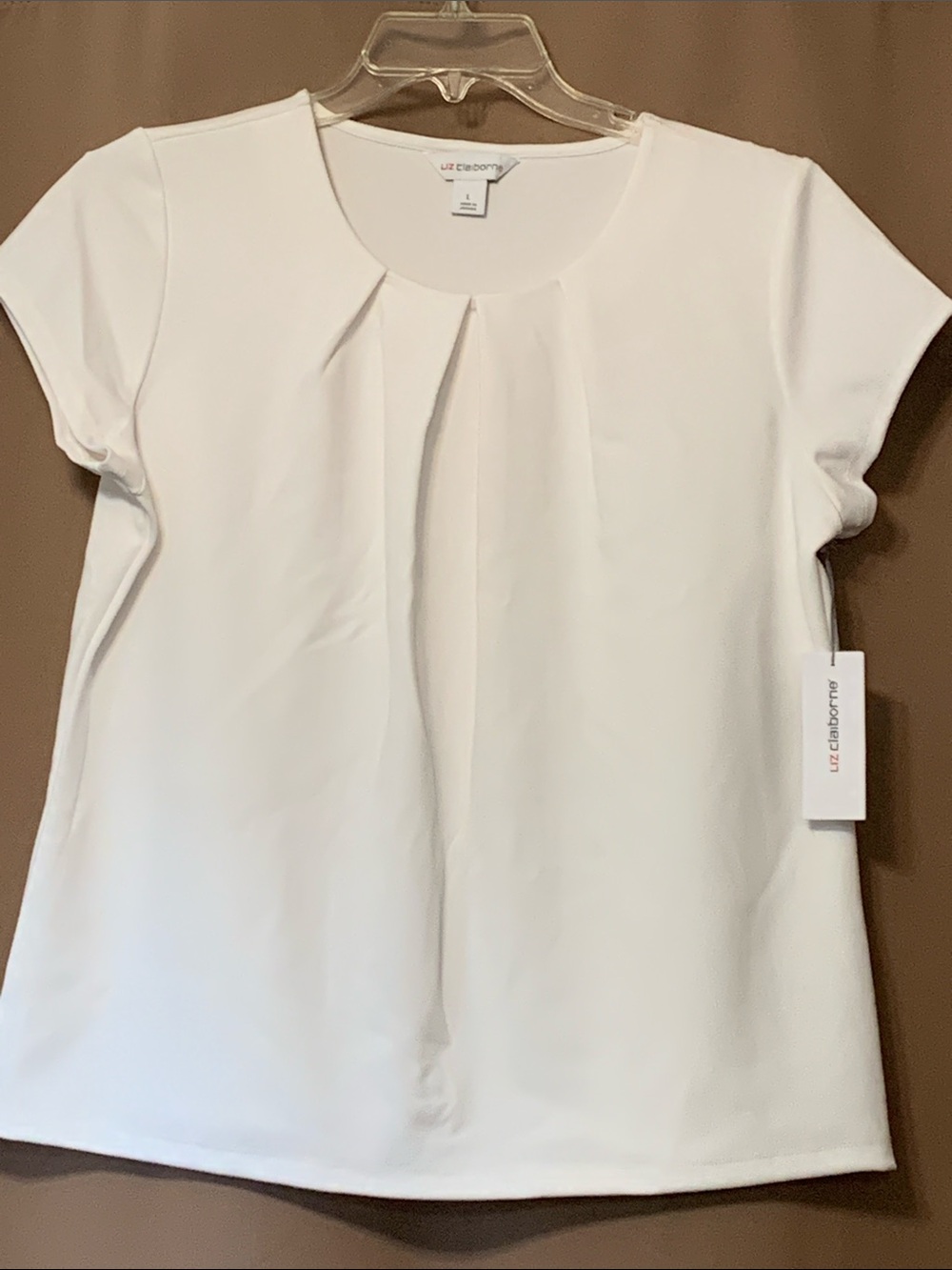 Liz Claiborne White Short-Sleeve Pleated Front Blouse
